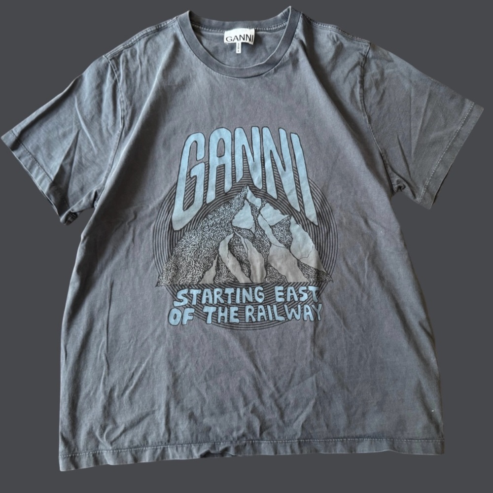 Ganni Gray Graphic Short Sleeve Tee
